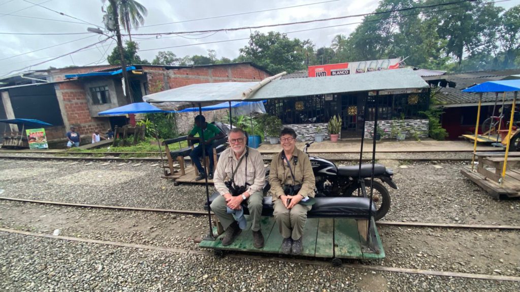 Peter and Jennifer ready to ride the brujita on our way to San Cipriano